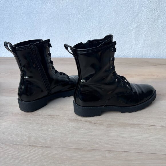 H&M Faux Patent Leather Lace Up & Zip Up Black Combat Boots Size 8 / 90s Grunge - Picture 8 of 12